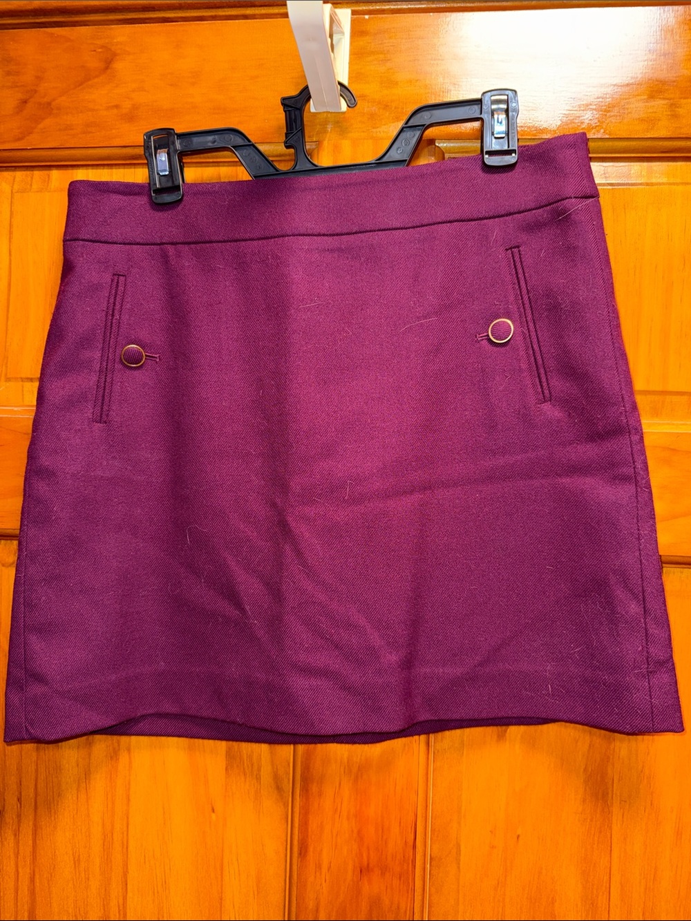 LOFT Burgundy A-Line Mini Skirt with Button Detail